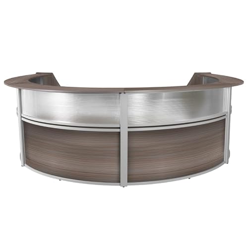 Romig Marque Plexi Four-Unit Reception Curved Desk Workstation “142W x 103D” - Driftwood Grey