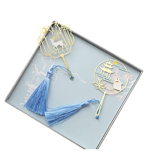 Bookmark Metal Bookmark with Chain Chinoiserie Cute Moon Deer Rabbit for Women Student Teacher Graduation Metal Bookmark (Color : 4) (8)