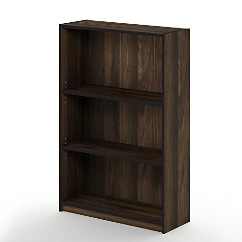 Furinno JAYA Book Shelf, 3-Tier Bookshelf, Bookcase with Adjustable Shelves, 9.5 x 24.5 x 40.3, for Organization and Storage, for Living Room, Bedroom, Home Office, Columbia Walnut