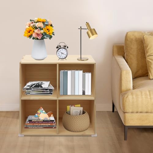 HuidTews 4-Compartment Mobile Cubby Storage Cabinet -Vertical Or Horizontal Bookcase - Open Book Shelf, Rectangular Solid Wood Shelves Cube ShelfFor Bedroom, Living Room, Office