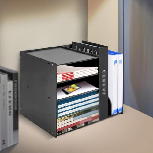 File Organizer File Holder Organizer 4+2 Tier, PVC Document Mail Sorter Holds Files Books Envelopes(White)