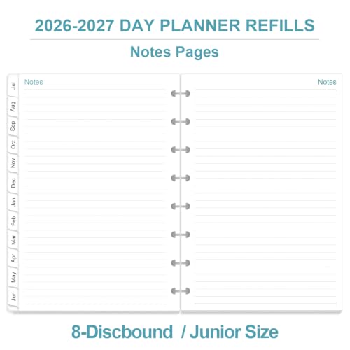 2026-2027 Daily Planner Refills – 8-Disc Discbound One Page Per Day, July 2026 to June 2027, Prioritized, To-Do List, Notes, Appointment Schedule, Junior Size, 5.8"x8.3"