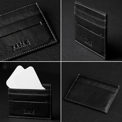 Time Resistance Credit Card Case - Leather Business Card Holder - Italian Handmade Card Organizer (Black)