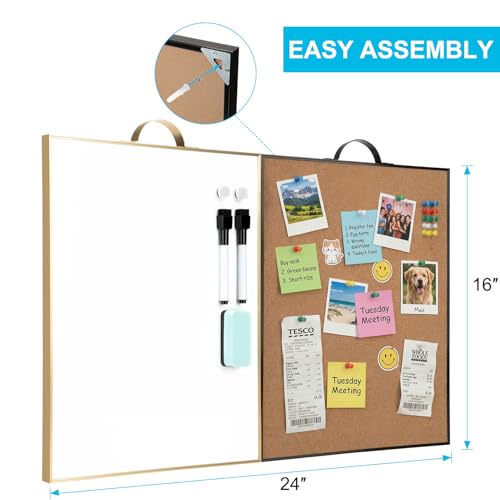 Small Whiteboard Cork-Board Combo for Wall, 2-Board Set, 24"x16" Total