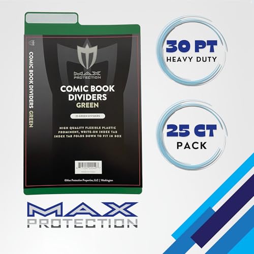 Max Protection Comic Book Dividers with Tabs - 30pt Plastic Archival Quality for Comic Box Storage - Write-On Index Tabs, 7-1/4" x 10-3/4", 100 Count, Green