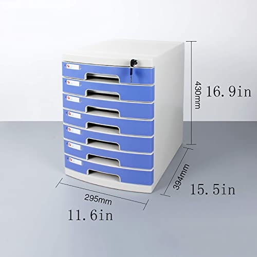 EliteBloom Desktop Organizer Storage Box - Desktop File Cabinet, Desktop Drawer Organizer, with Security Lock A4 Box for Office, 7 Tier File Cabinet, Increase Work Efficiency, Gray,Blue