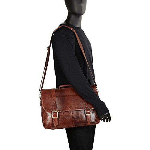 Mancini Leather Goods Buffalo Leather Double Compartment 15.6" Laptop Briefcase