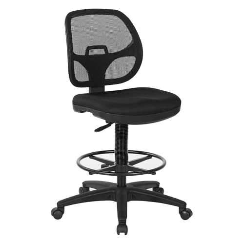 Scranton & Co Mesh Back Drafting Chair, Adjustable Height 24.25-33.75 in, Mesh Seat with Lumbar Support, Footring, Nylon Base, Black Finish, Ergonomic Design, Office or Studio Use