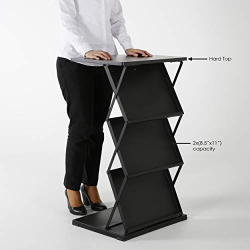 M&T Displays Foldable Counter with Steel Literature Holder and Carrying Bag, Magazine Rack, Brochure Display Stand, Catalog Leaflet, Flier for Fair, Conference, Showroom (Black, 2x(8.5x11))