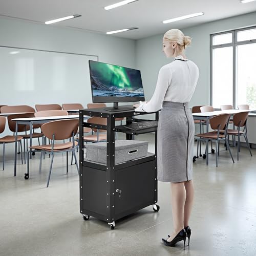YITAHOME Rolling AV Media Cart w/Wheels Locking Cabinet & 16.4ft Cord Black