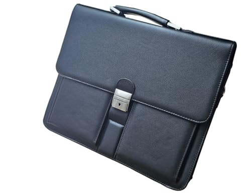 Mens Leather Briefcases Office Attorney Attache Case Ideal Gift Messenger Bag w/Padded Compartment for 14" Laptop, Black