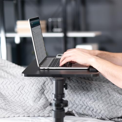 Height Adjustable Under Mattress 20 inch Bedside Desk, Works with Lofts and Beds Without Frames, Tilting Desktop, Fits Laptops, Books, and More, Black