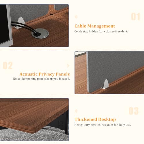 CUFEFi Office Cubicle Desk, Modular Workstation with Privacy Panels, Durable Work Surface and Built-in Cable Management, for Startups, Call Centers and Professional Offices (Brown, 4Person-94.5in)