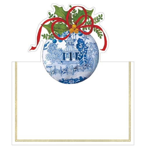 Caspari Blue and White Ornament Foil Place Cards - 8 Per Package, 5 Packs