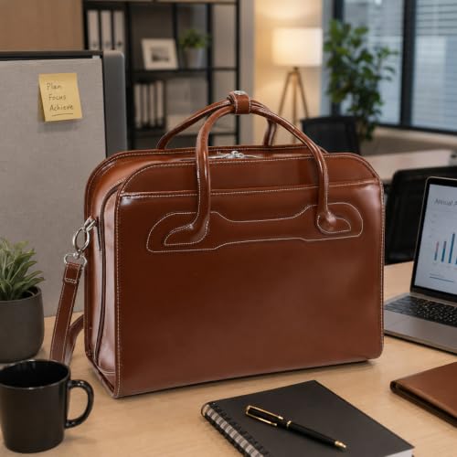 McKlein WILLOWBROOK, 17" Leather Detachable -Wheeled Ladies' Laptop/Computer & Tablet Business Briefcase Bag/Women's Rolling Overnight Travel Bag, Removable trolley case