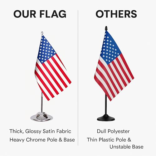 10-Pack USA Desk Flags - 6x9 Satin, Chrome Pole & Base, Office