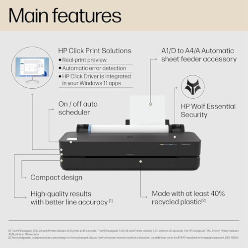HP DesignJet T230 24" Wireless Large Format Color Thermal Inkjet Plotter