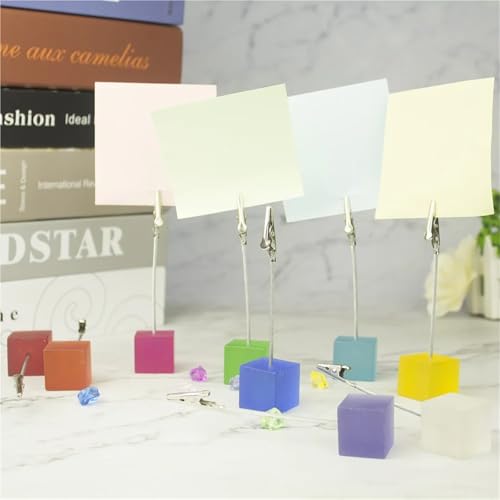 Memo Clip Holders Stand with Alligator Clasp 50 PCS Cube Stand Photo Holders,Resin Base Memo Note Clips,Table Wedding Place Card Clamp(Blue)