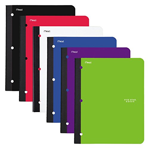 Five Star Bound Notebooks with Pocket, 1 Subject, College Ruled Paper, 80 Sheets, 11" x 8-1/2, Assorted Colors, 6 Pack (38022)