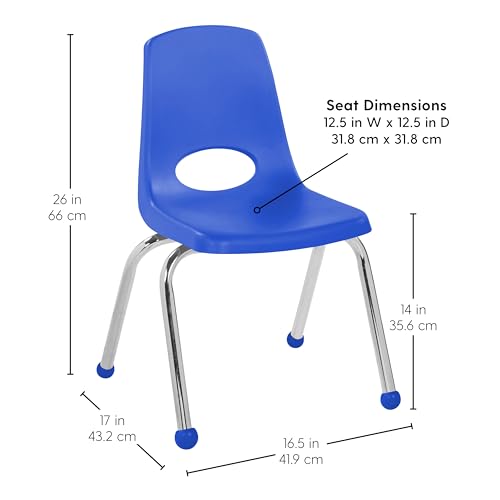 FDP 14" School Stack Chair with Ball Glides, Blue, 2-Pack, 15412-BL