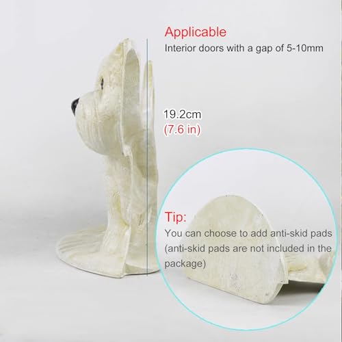 Solid Iron Dog Door Stopper for Door Gap 5-10mm, White Weighted Door Holder for Bottom of Door, Weight 6.6lb