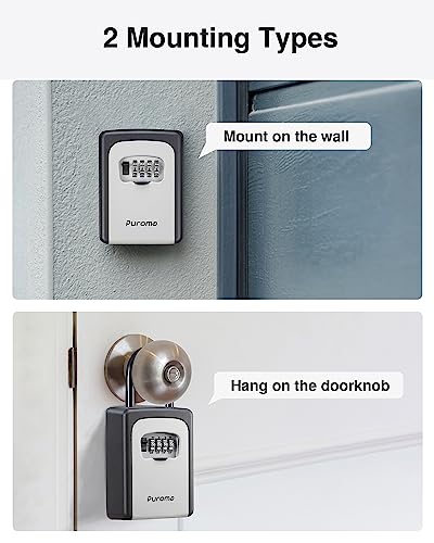 Puroma Key Lock Box Large with Code Lockbox Outdoor Wall Mount Safe 2 Gray