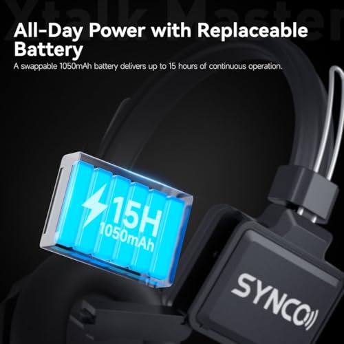 SYNCO Xtalk Master Wireless Intercom Headset System Communication Headsets, 500m Range 1640ft 2.4GHz ENC Noise Cancellation USB-C UAC Connectivity 15H Battery (XM1/1 PCS)