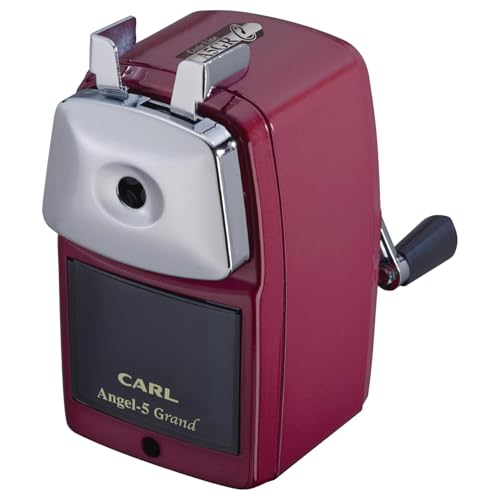 Carl Office Instrument Angel 5 Gran Konic, Red, Tabletop Manual Pencil Sharpener, Adjustable Tip, Made in Japan A5GRC-R