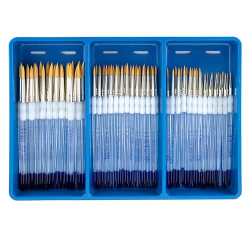 Royal Brush Soft Grip Golden Taklon Brush Classroom Pack, Assorted Rounds, Set of 72