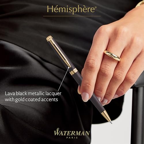 Waterman Hémisphère Ballpoint Pen | Lava Black (The Understated Edit Collection) | Medium Point with Blue Ink | Gift Box