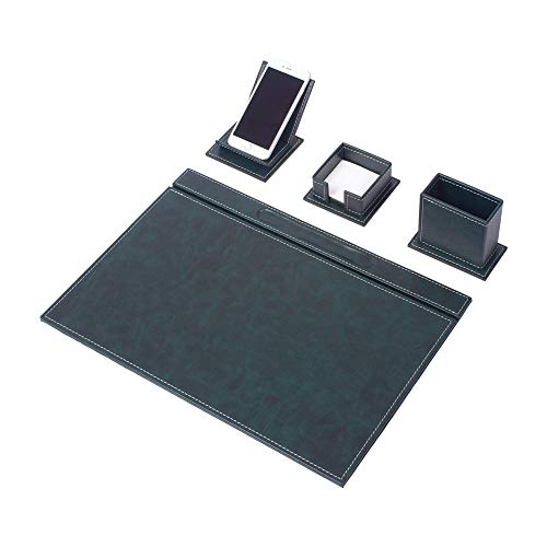 Leather Desk Set - Home Office Accessories - Desk Supplies - Leather Desk Set - Office Table Work Desk Accessories - Desk Storage Organizer - 4 Accessories-4 PCS (Green)