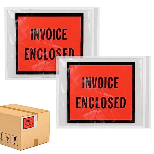 ABC PACK & SUPPLY Packing List Envelopes, Clear with Red Face Invoice Enclosed, 4 x 5 Inch, Self Seal Shipping Document Pouches 2 Mil Polyethylene, Pack of 1000