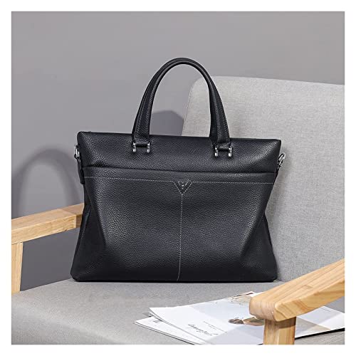 XIADENGLAN Soft Leather 13.3 Inch Laptop Briefcase Classic Litchi Pattern Business Bag rk Messenger Shoulder(Black 1)