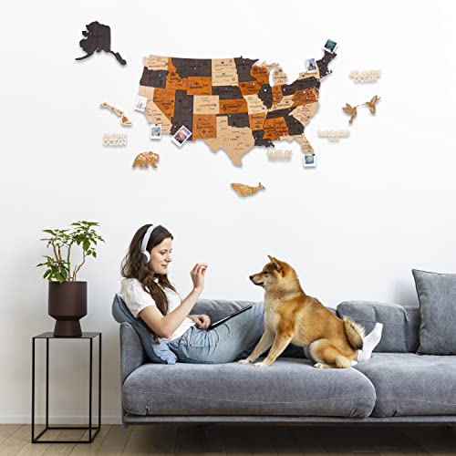 Jabihome 3D Wooden USA Map Wall Art with Push Pins, Gift for Men, Gift for Men, Office Wall Decor, Wood Wall Decor, Home Decor, White Elephant Gifts for Adults Useful, Teacher Christmas Gifts (Size XL