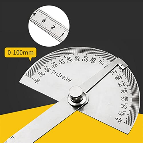MVNOIRE 1Pcs 180 Degree Adjustable Protractor Multifunction Stainless Steel Roundhead Craftsman Rule