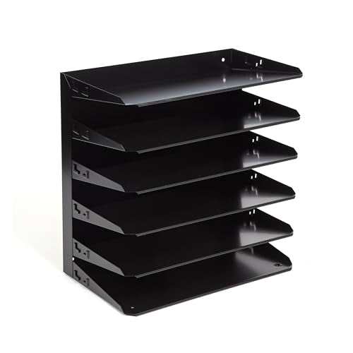 Huron Desktop Horizontal 6-Slot Legal File Binder Organizer Storage Letter Tray, Black Commercial Grade Steel