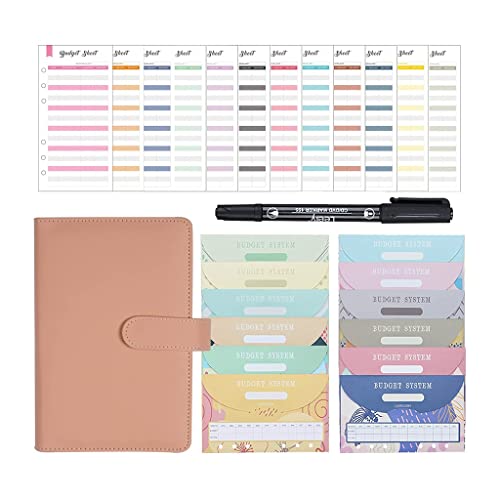 A6 PU Leather Budget Binder Notebook Money Envelopes Organizer for Cash Saving with Expense Sheets and Marker Pen(Black)