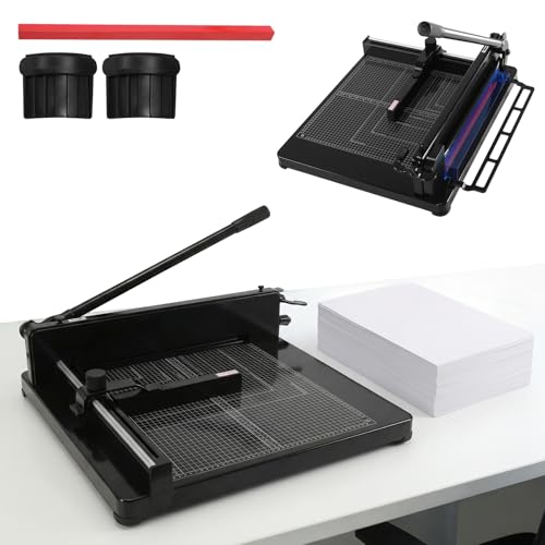 ALINUOYQ 17inch Guillotine Paper Cutter, Heavy Duty Paper Trimmer with Double Safety Protection, Stack Cards Trimmer Solid Steel with Rubber Foot Pads 400 Sheets Capacity for Classroom Crafting