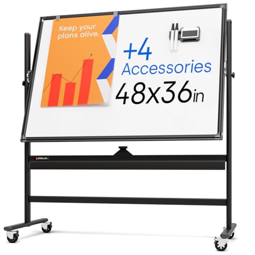Kamelleo Rolling Whiteboard on Wheels 48" x 36", Double Sided White Board
