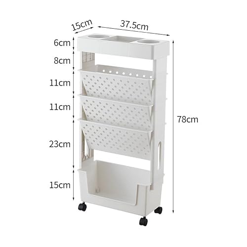 SXHEYUY 5 Tier Book Rack, Mini Space Storage Bookshelf, Large Capacity Decorative Movable Storage Shelving with Colored Pencils, Book Shelf Tall Narrow for Office Bedroom School,Yellow