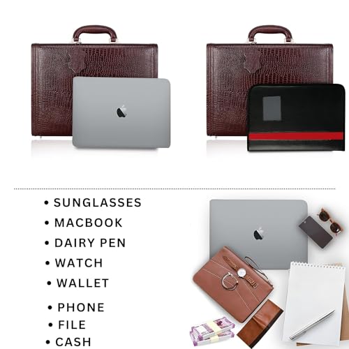 Da leather villa Full Grain Leather Briefcase Attache Case For Unisex Size L17xW3xH12 Inches Briefcase Bag (Croc Brown)