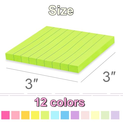 (72 Pack) Lined Sticky Notes 3x3 in,Bright Notepads with Lines