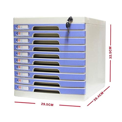 SDVantage Flat File Cabinet, Desktop Lock Plastic Drawer Storage Organization, with Lock/Blank Label and Multiple Drawers-Blue (10)