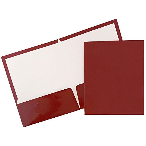 JAM PAPER Laminated Two Pocket Glossy School Folders - Letter Size - High Gloss Maroon Red - Bulk 100/Box