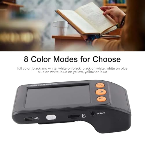 PPOIUYK Portable Digital Magnifier (2X-25X), Electronic Reading Aid (3.5 Inch), Screen Lock + Photo Saving, 3-4H Battery Life & 8 Color Pattern, AV/USB, for Low Vision,White