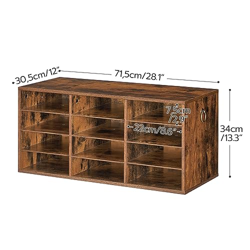 HOOBRO Countertop Mail Sorter Organizer, Wooden Literature Organizer, Student Mailbox for Classroom, Desktop Bill Organizer for Office Home School, 12 Compartments Rustic Brown FG43WF01
