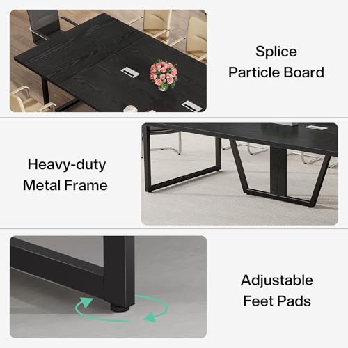 Tribesigns 8FT Conference Table, 94.49 L x 47.24 W x 29.53 H Inches Large Meeting Podcast Table for 10 People, Business Style Wooden Training Table with Strong Metal Frame for Office Conference