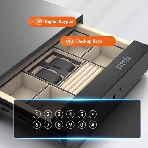 OREKPOT Password Drawer Safe Steel with Digital Keypad, Auto-Eject, Soft Lining, for Home Nightstand Jewelry Rings Watches Valuables Organizer,480mm
