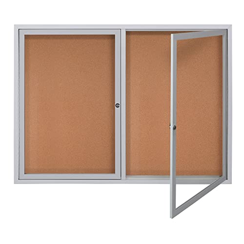 WorkPro® Enclosed Double-Door Cork Bulletin Board, 36" x 48", Aluminum Frame with Silver Finish