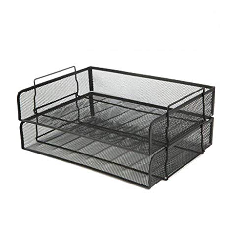 HBJWOV 2 Tier Stackable Letter Tray Desk Organizer,Stackable Paper Tray Organizer,Black